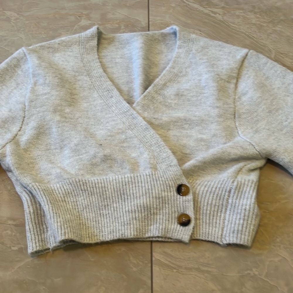 Button Front Cropped Wrap Sweater - image 8